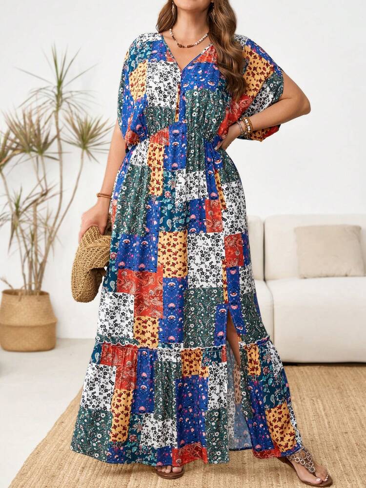 Plus Size Casual Ditsy Floral Dress