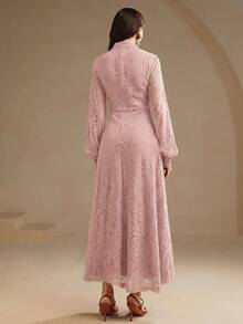 Anewsta Women's Long Sleeve Lace Wine Red Dress, Casual Outfit - Dusty Pink - View 2