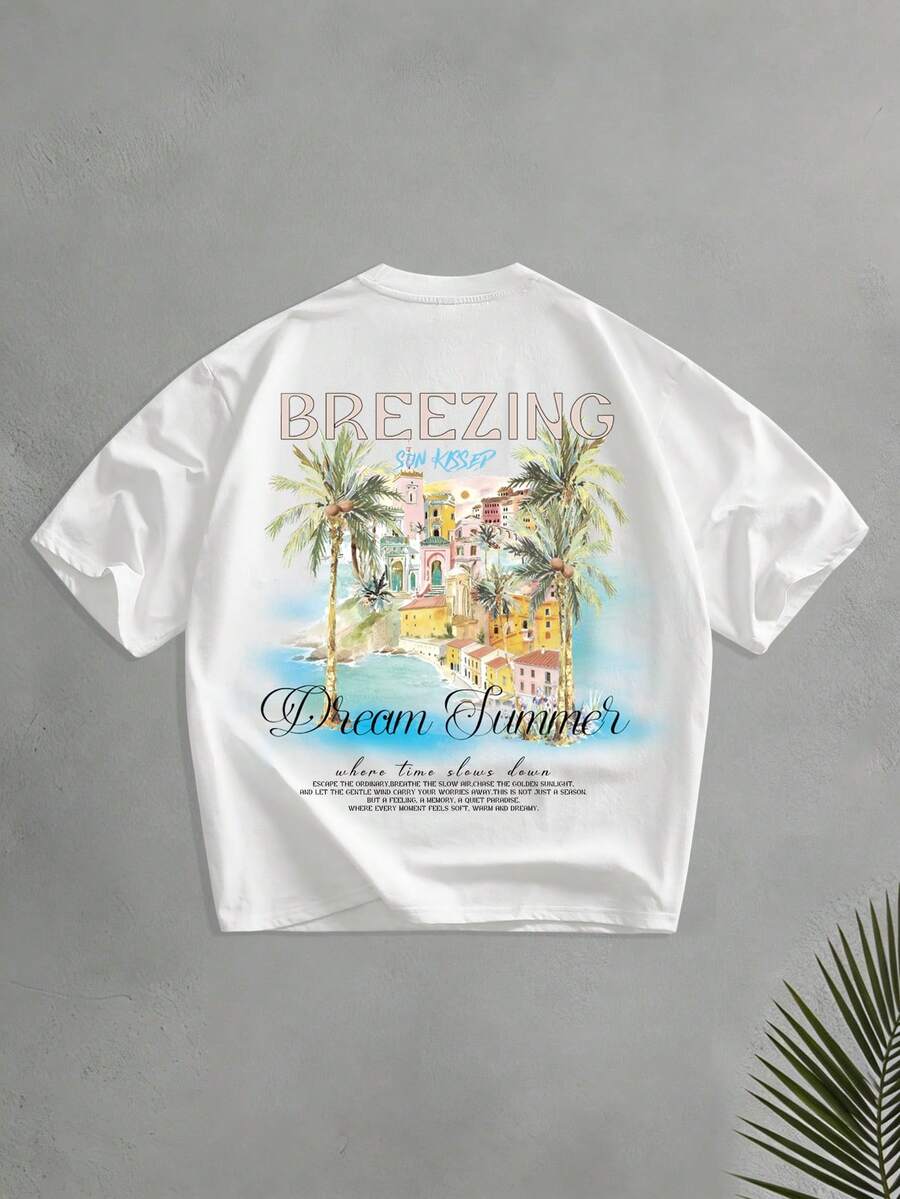 VIVINTIMO 男士热带印花T恤，梦幻夏日度假风 - 白色 - 查看 1