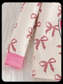Genkimix Kids 2pcs/Set Young Girls Pink Minimalist Cat & Bow Print Long Sleeve Pajamas - Baby Pink - View 5