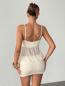 Siren Gaze 新款女士透视网纱吊带连衣裙，春夏款 - 杏色 - 查看 3