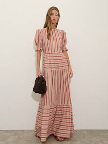 Nöista Women's Striped Casual Minimalist Vacation Midi Dress - Dusty Pink - View 8