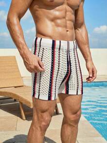 Surfspeed Pantalones cortos casuales de playa con bloqueo de color y cordón en la cintura para hombres - Multicolor - Ver 3
