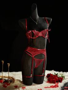 SpicyHot 女士紫红色性感内衣套装 - 紅色 - 查看 5
