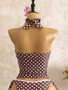 Swim Mod Bộ bikini phong cách retro ngọt ngào dành cho bé gái, màu hồng chấm bi, cổ chữ V khoét sâu, giúp thon gọn vòng bụng, thích hợp cho kỳ nghỉ hè. - Nhiều màu - Xem 8