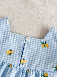 Vintaside Kids 1件女婴清新绿色格子荷叶袖连体衣。面料柔软舒适，可爱公主风休闲款式，适合春夏户外、旅行、日常穿着。 - 藍色 - 查看 7