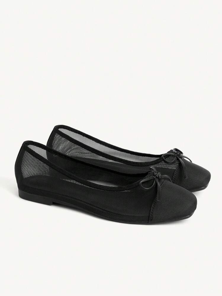 CUCCOO CHICEST Black Mesh Bow Comfortable Women's Flat Shoes