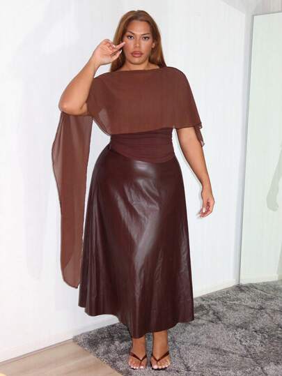 MelDlgn 大码优雅纯色半身裙，适合通勤