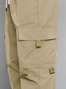 Manfinity Hypemode Loose Men's Expression Print Flap Pocket Drawstring Waist Cargo Pants - Khaki - View 7