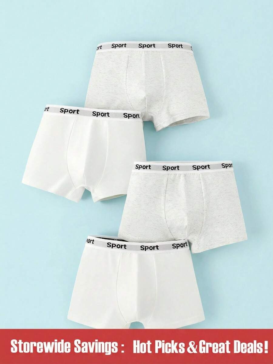 SHEIN 4 件装 Tween 男童简约字母印花三角裤 - 彩色 - 查看 1