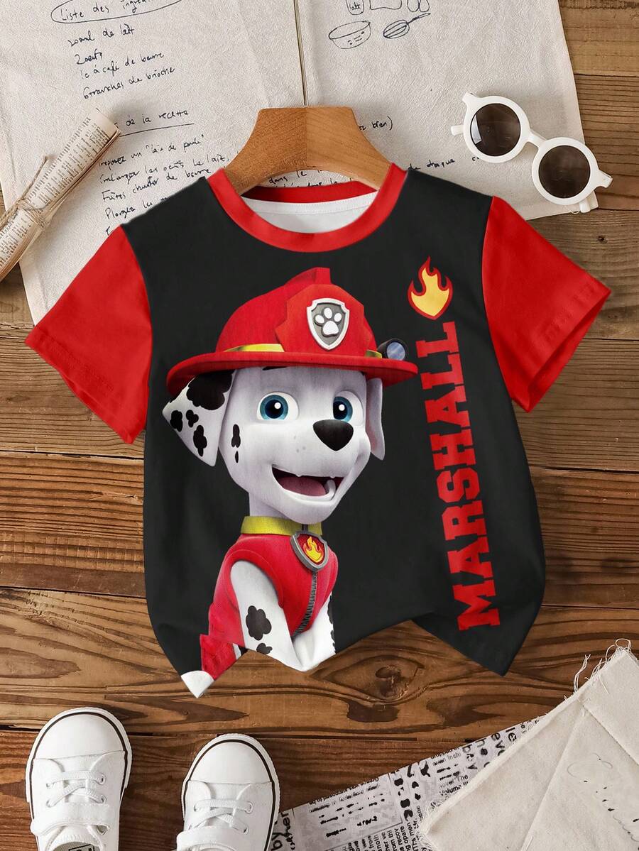 SHEIN | PAW Patrol Toddler Boys' All-Over Print Crew Neck Short Sleeve T-Shirt - White - View 1