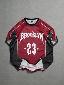 PAVTROS Men's Casual Colorblock Print Short Sleeve T-Shirt Sport Shirt Basketball Shirt Jersey Brooklyn Shirt Mesh Jersey - Multicolor - View 1