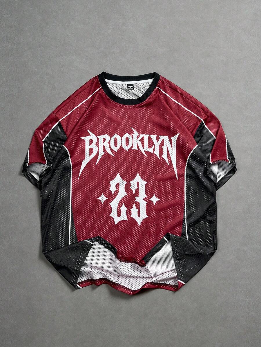 PAVTROS Men's Casual Colorblock Print Short Sleeve T-Shirt Sport Shirt Basketball Shirt Jersey Brooklyn Shirt Mesh Jersey - Multicolor - View 1