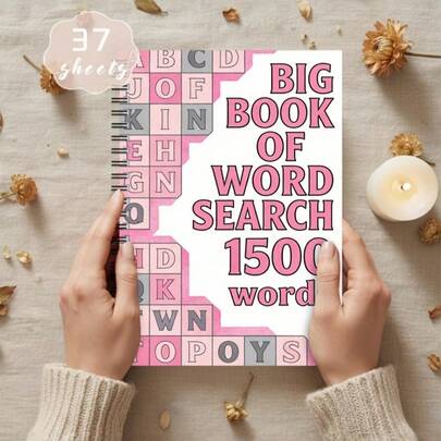1 PC "Big Book Of Word Search 1500 Word" Vocabulary Fill-In-The-Blank Notebook, Pink Letter Notebook Suitable For Office Work And Study Meeting Minutes Daily Memos Journaling Organizing Inspiration
