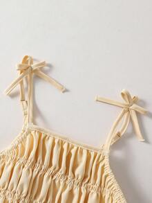 Sparklyn 女童条纹蝴蝶结吊带背心和直筒裤夏季度假装 - 黃色 - 查看 4