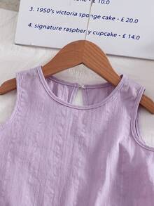 Elladie kids Bộ áo thun không tay và quần short kiểu dáng thường ngày dành cho bé gái (cỡ nhỏ), chất liệu vải có họa tiết, phối màu tương phản, gồm áo và quần short. - Màu tím - Xem 3