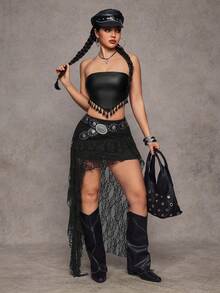 Jeanoix Y2K Women Coated Bandeau Crop Top - Black - View 6