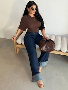 Dayanna Comas 女士经典蓝色直筒裤，秋冬约会时尚之选 - 寶藍色 - 查看 3