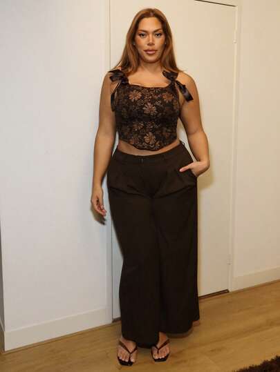 MelDlgn Plus Size Women Floral Jacquard Coffee Brown Camisole Tank Top,Valentine Day