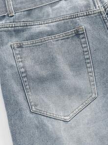 ROMWE MEN Essentials Distressed Vintage Rhinestone Embellished Loose Fit Men's Casual Shorts - Blue - View 5