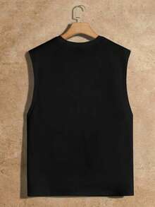 HIMLAND Camiseta Ajustada Sin Mangas De Punto Para Hombre Con Impresión De Árboles De Coco - Negro - Ver 2