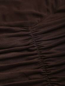 Sweetra 新款春夏网纱连衣裙，适合度假穿着 - 棕色 - 查看 6