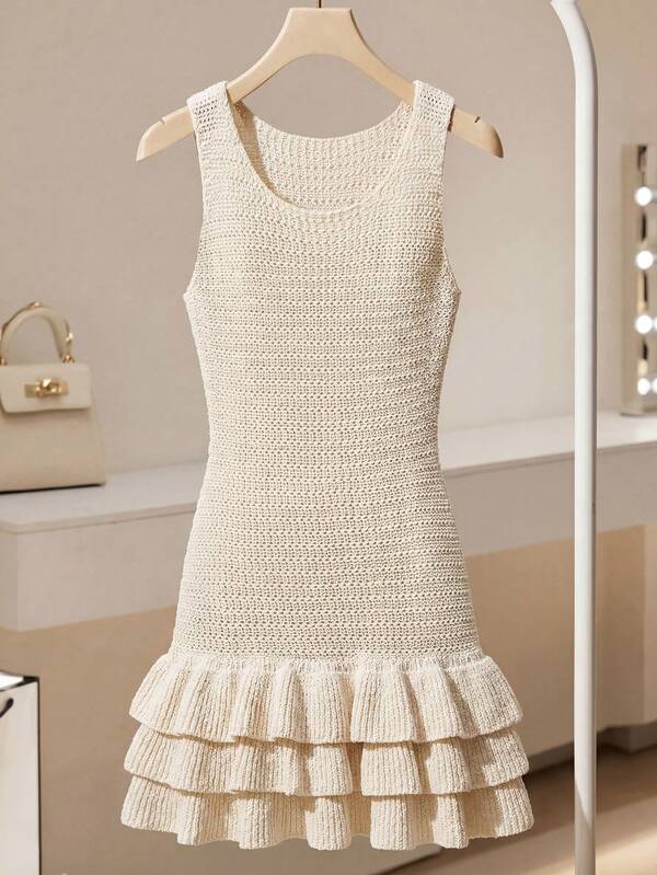 GlowEve New Arrival European And American Fashion Mixed Color Knitted Sweater Dress, Versatile
