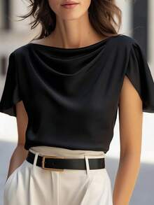 Ellegaria. 女士优雅黑色衬衫，适合春夏外出穿着 - 黑色 - 查看 5