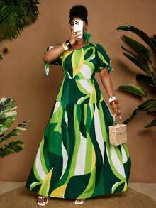 Maweii Plus Size Women's St. Patrick's Day One Shoulder Holiday Sexy Swing Short Sleeve Dress St. Patrick's Daybeach Vacation Outfits For Women - Multicolor - View 3