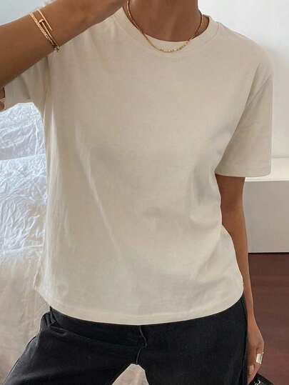 DAZY Women's Solid Color Round Neck Casual Versatile Short Sleeve T-Shirt Summer