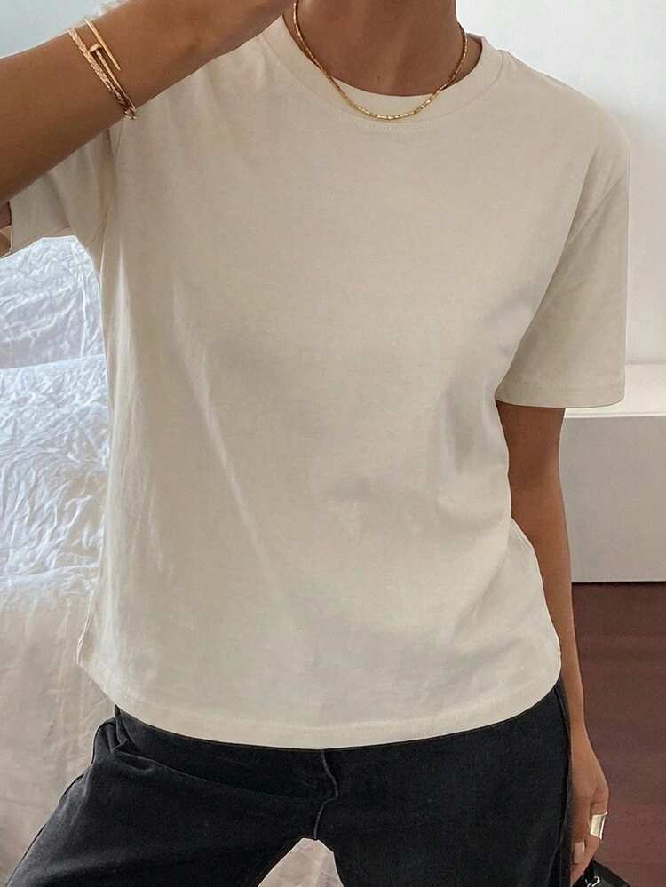 Women's Solid Color Round Neck Casual Versatile Short Sleeve T-Shirt Summer