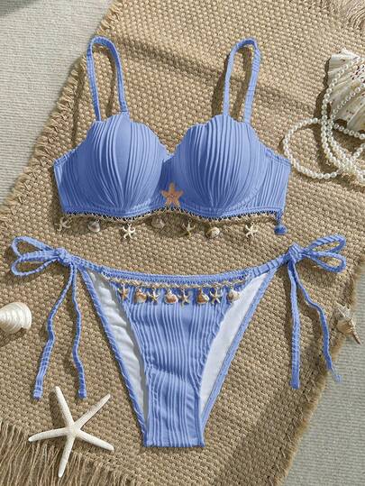 Soleia Vacation ชายหาด Pendant Decor Swimwear Set Summer Bikini Bathing Suits