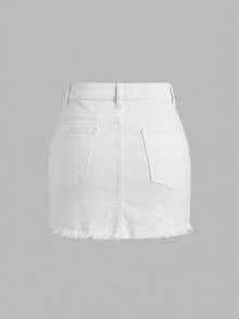 SHEIN MOD Plus Size Women Pocket Distressed Casual Denim Mini Skirt - White - View 2