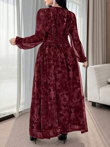 Feyla Plus Size Elegant Butterfly Print Waist Cinched Long Dress - Multicolor - View 4