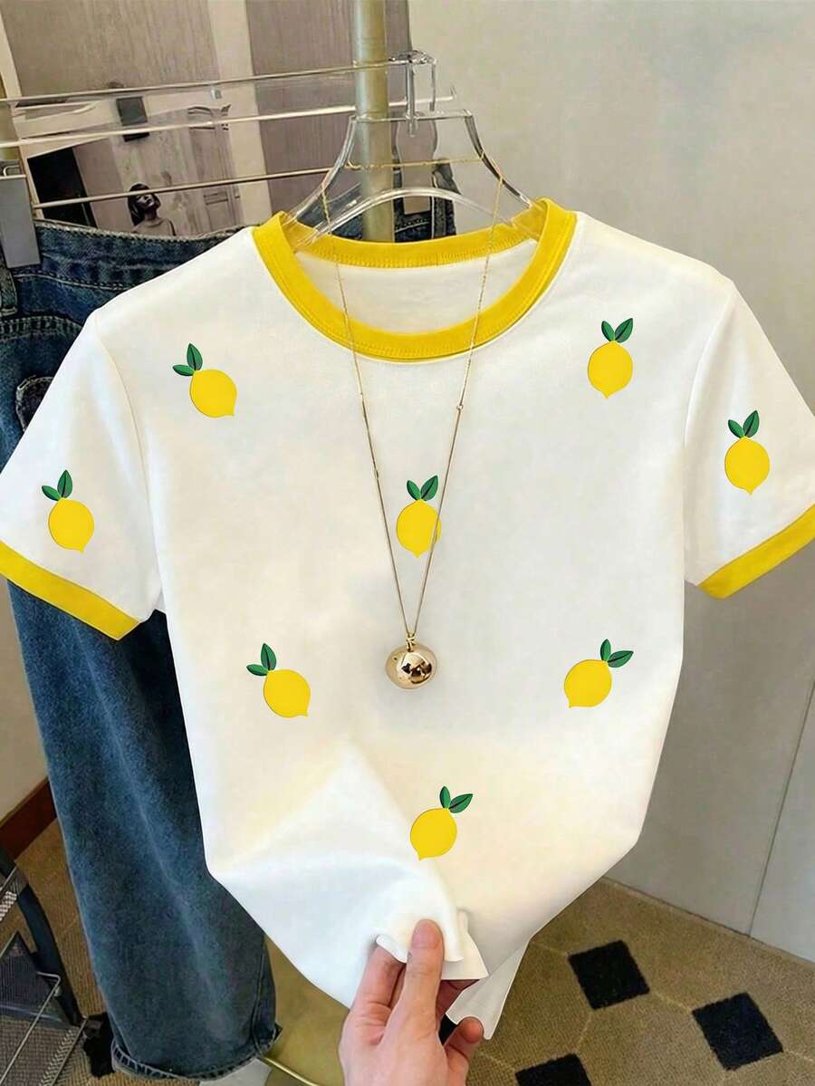 少女柠檬印花短袖T恤,休闲舒适,适合春夏穿着,用途广泛,适合户外活动、野餐、街头摄影、居家、上学、节日庆典、送礼等场合。 - 彩色 - 查看 1