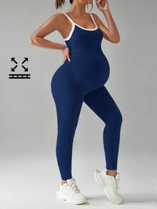 SHEIN Bộ áo hai dây và quần bầu phối màu tương phản - Màu xanh hải quân - Xem 1