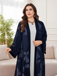 Al Najma Women's Chiffon Jacquard Elegant Loose Fit Abaya Robe, Versatile Plus Size - Navy Blue - View 7