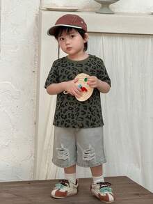 DAZY Toddler Boys' Casual Leopard Print Round Neck Short Sleeve Top, Summer - Green - View 4