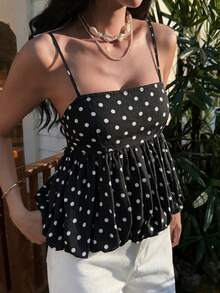 DAZY Áo hai dây chấm bi đen dành cho nữ, thích hợp cho kỳ nghỉ hè. - màu đen - Xem 5