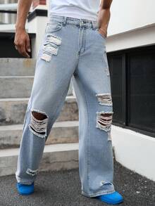 GALLERY FADE Men's Ripped Flared Jeans - Light Wash - View 7