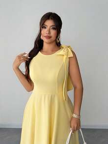 Elenzga Đầm xòe không tay, thanh lịch, lãng mạn, dáng suông, dành cho nữ cỡ lớn, thích hợp cho mùa xuân/hè. - Màu vàng - Xem 4