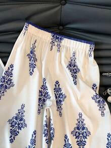 GlowEve Pantalones casuales de estampado retro para vacaciones de mujer - Azul Marino - Ver 4