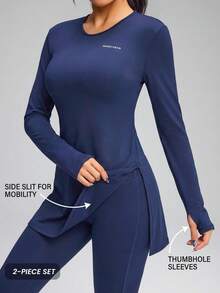 Innovista Women's Letter Print Long Sleeve Top And Leggings Sports Suit - Blue - View 1