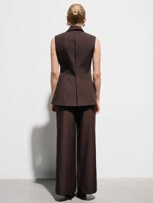 Aveloria Modichic Bộ đồ công sở cổ điển dành cho nữ, kiểu dáng thanh lịch, gồm áo ve lật, thắt eo, chi tiết xếp ly, trang trí kim loại và quần ống đứng. - Cà phê nâu - Xem 7