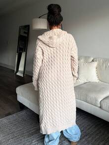 Tyla Gomez Áo khoác cardigan dài hở vai hở phía trước, áo cardigan dệt kim cáp thả vai có mũ rộng rãi màu mơ đơn giản cho nữ, trang phục thường ngày, áo dài tay - Màu be - Xem 2
