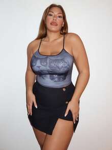 MelDlgn 女士短款性感猫咪印花背心，适合夏季 - 彩色 - 查看 6