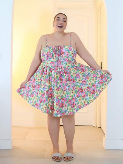 Pretty and Ole Đầm hai dây buộc phía trước in hoa toàn thân, đầm mùa hè, đầm đi biển, đầm maxi, trang phục đi nghỉ mát phong cách Boho, đầm corset.