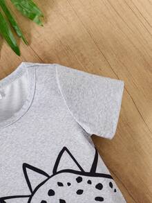 SHEIN Playful Pals Setelan Rajut 3 Potong Motif Dinosaurus Kasual untuk Balita, Kaos Lengan Pendek, Musim Semi/Panas - MultiWarna - View 6