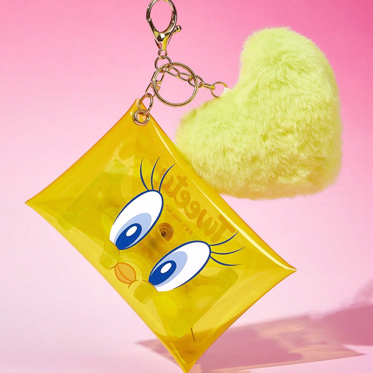 1 Transparent Pvc Cartoon Printed Change Bag, Equipped With Coin Clip, Love Hairball Decoration, Equipped With Hooks To Hang On The Bag, Can Store Coins, Cards, Lipstick And Other Small Items, Suitable For Women And Men Students, Tweety Bird