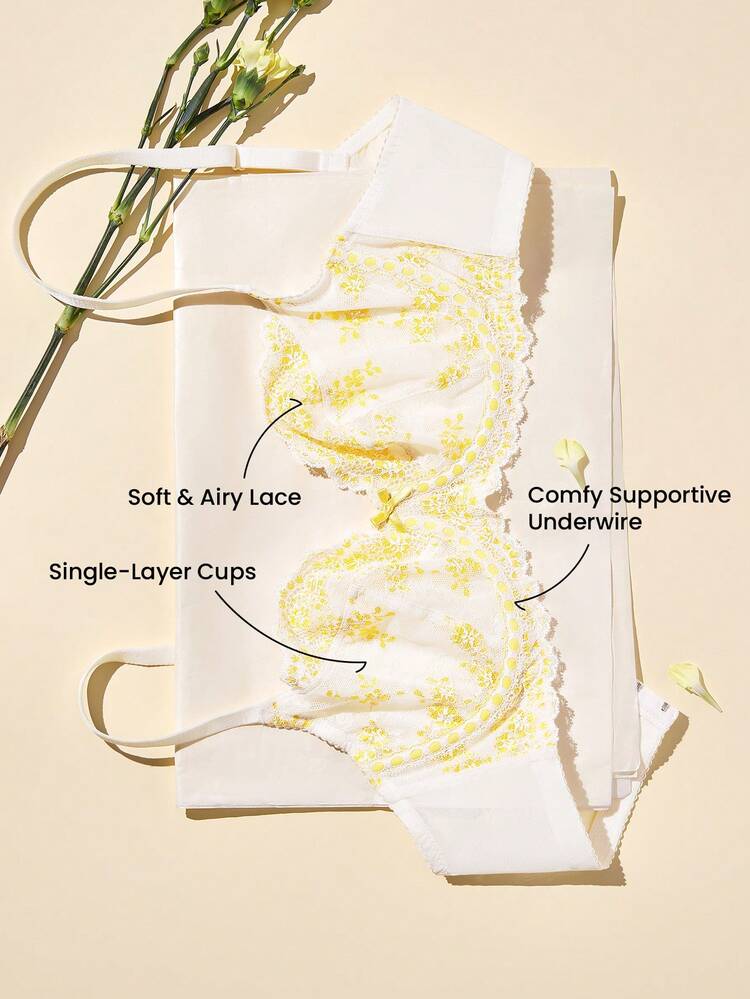 Plus Full Coverage Unlined Mesh & Lace Bra